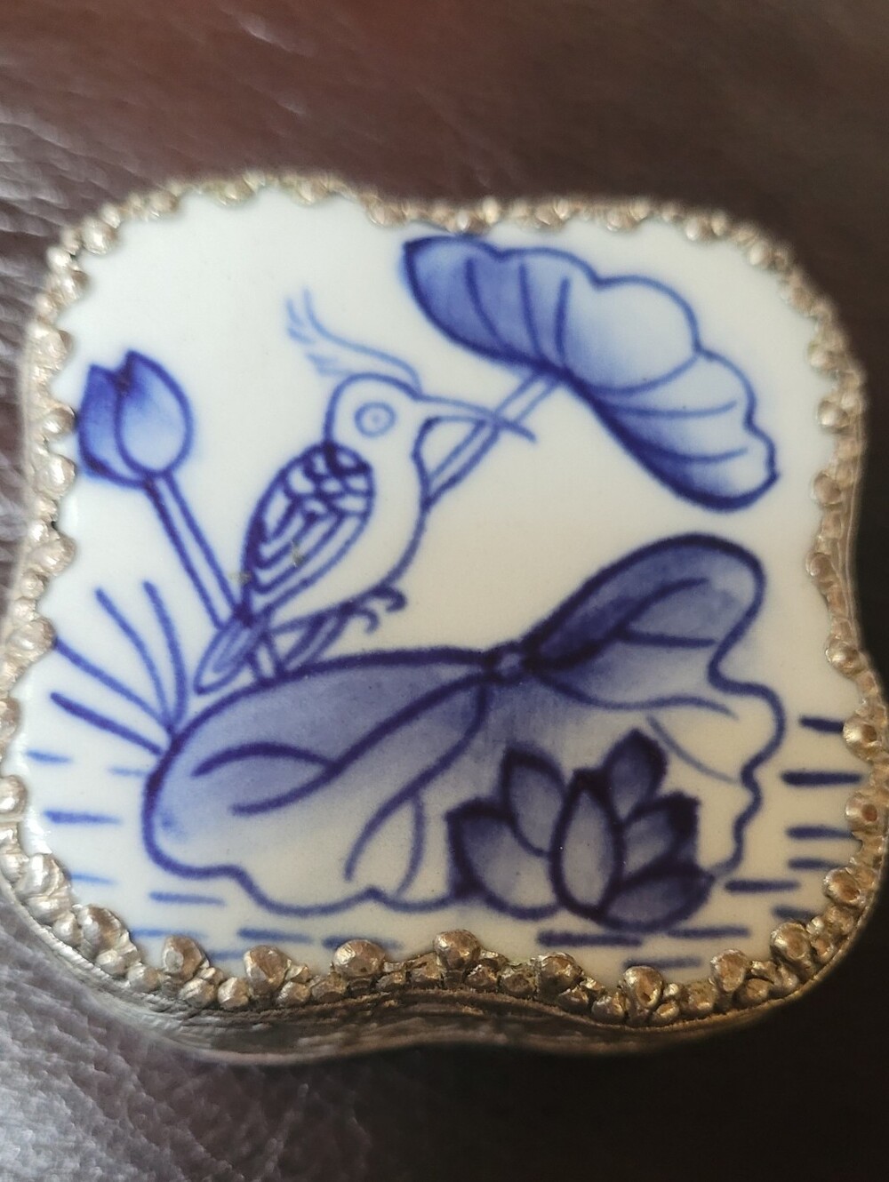 Ornate Blue Porcelain Bird  Trinket Box - Decorative Pet Bird Design (116)